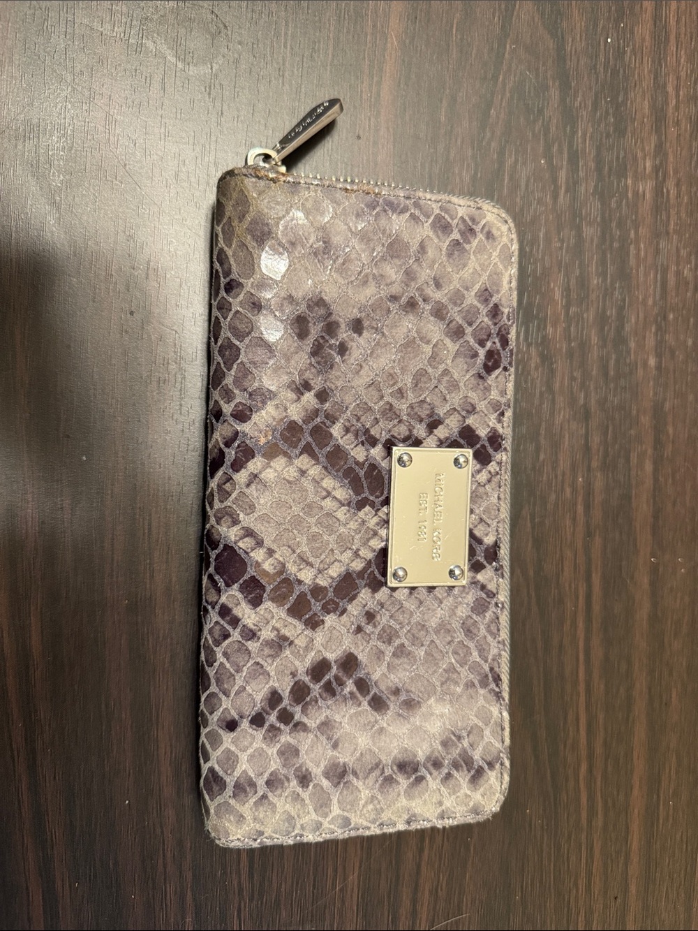 Michael Kors Gray Snakeskin Zip-Around Clutch Wallet